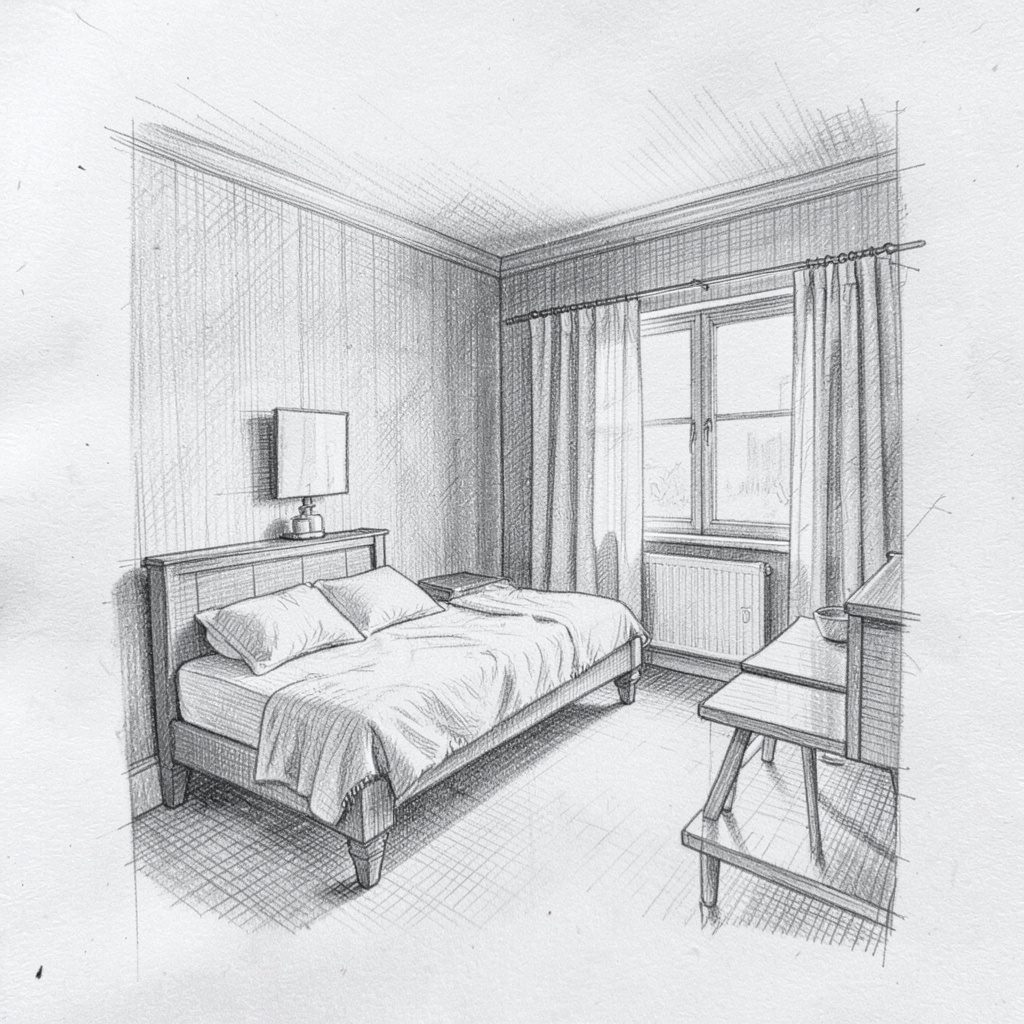 A spacious hotel room with a sitting corner, warm earthy tones, and an inviting relaxed feel